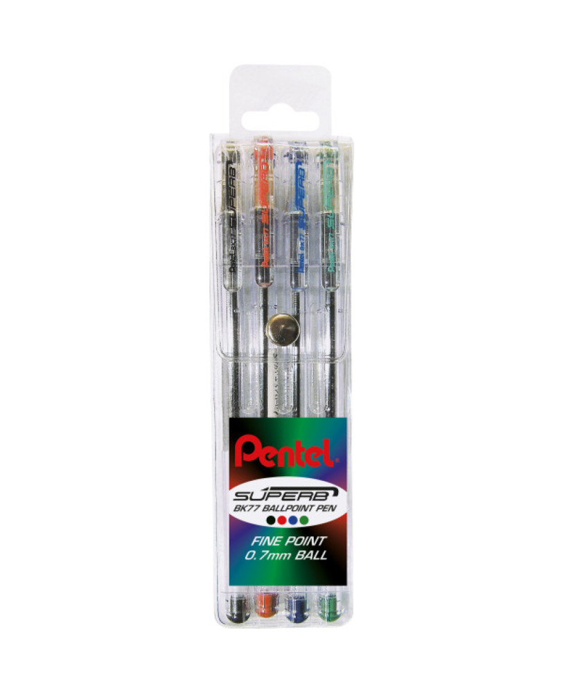 Pentel BK77 Superb Fine Ballpoint Pens - Wallet of 4 | Smooth & Reliable Writing